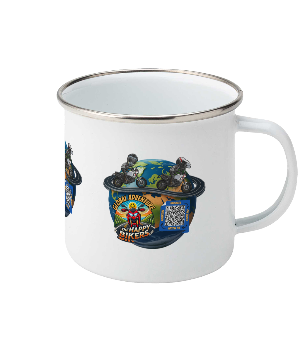 Global Adventure Enamel Mug with QR Code Left